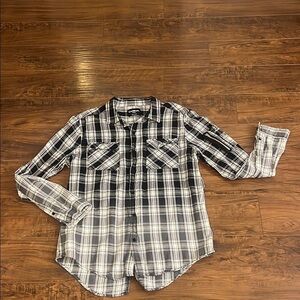 Carbon Large Men's Black and White Plaid Shirt